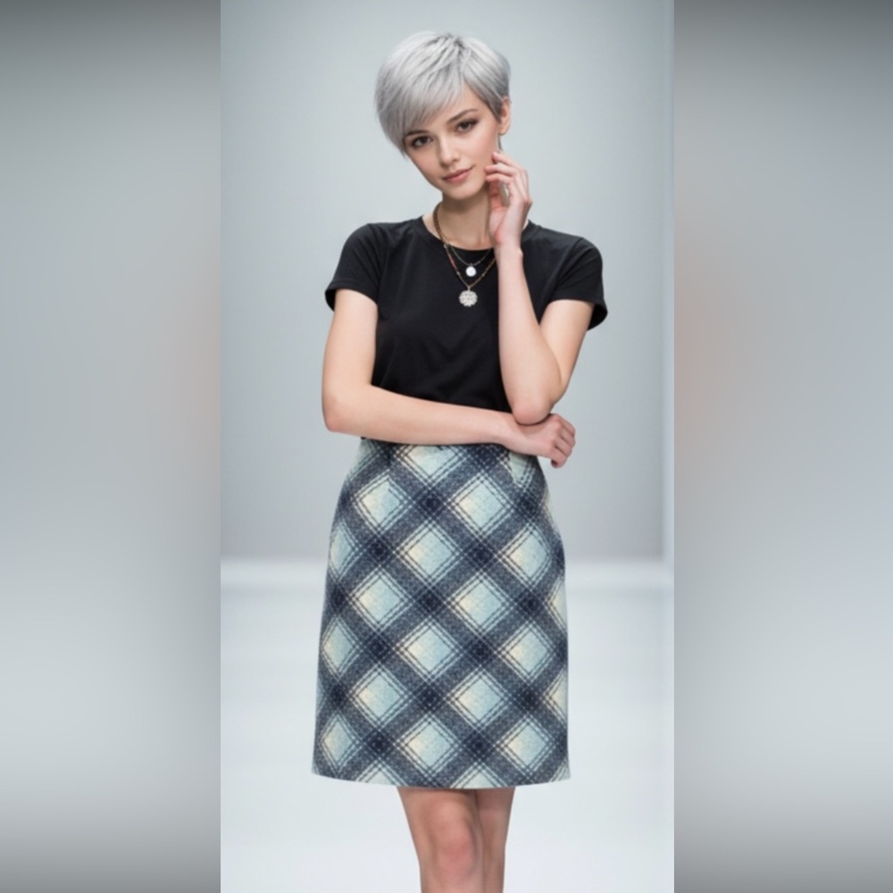 HANNA ANDERSSON Pencil Skirt Winter Plaid Blue Lined Fuzzy Sz 10